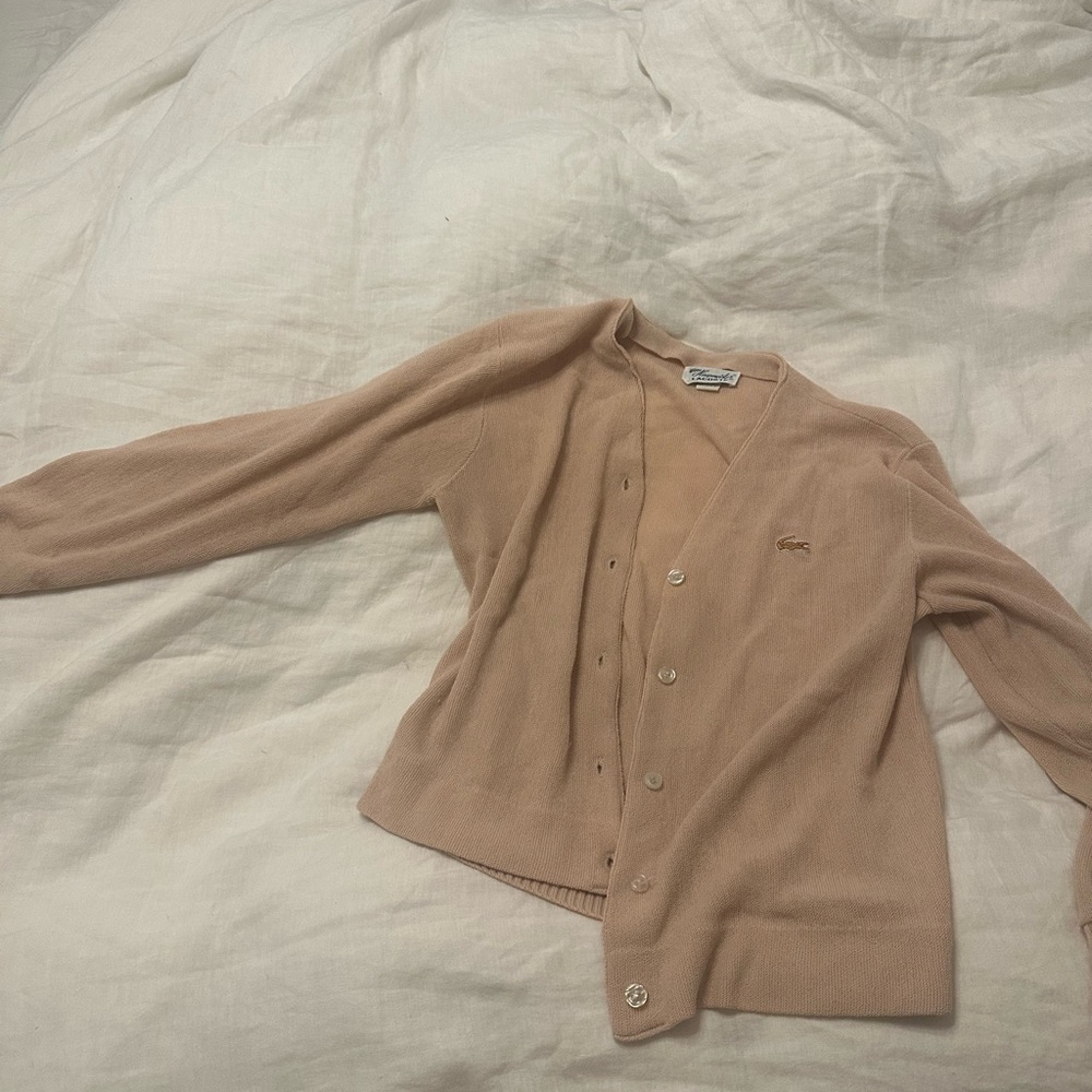 Vintage Lacoste Women's Tan Cardigan Sweater